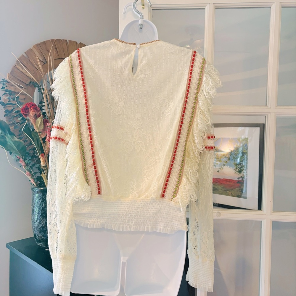 Anthropologie Bl-NK Tali Embroidered Lace Top S NWT - Picture 8 of 12